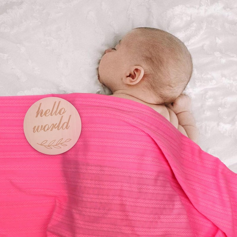 DRESHOW BQUBO Baby Swaddle Blankets for Girls, 4PCS Newborn Accessories Set with Matching Hat and Bow Headband with Hello World Wooden Birth Announcement Card - Image 5